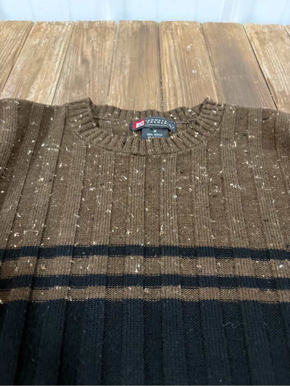 Industrial Exchange Brown and Black Striped Crewneck Acrylic Sweater